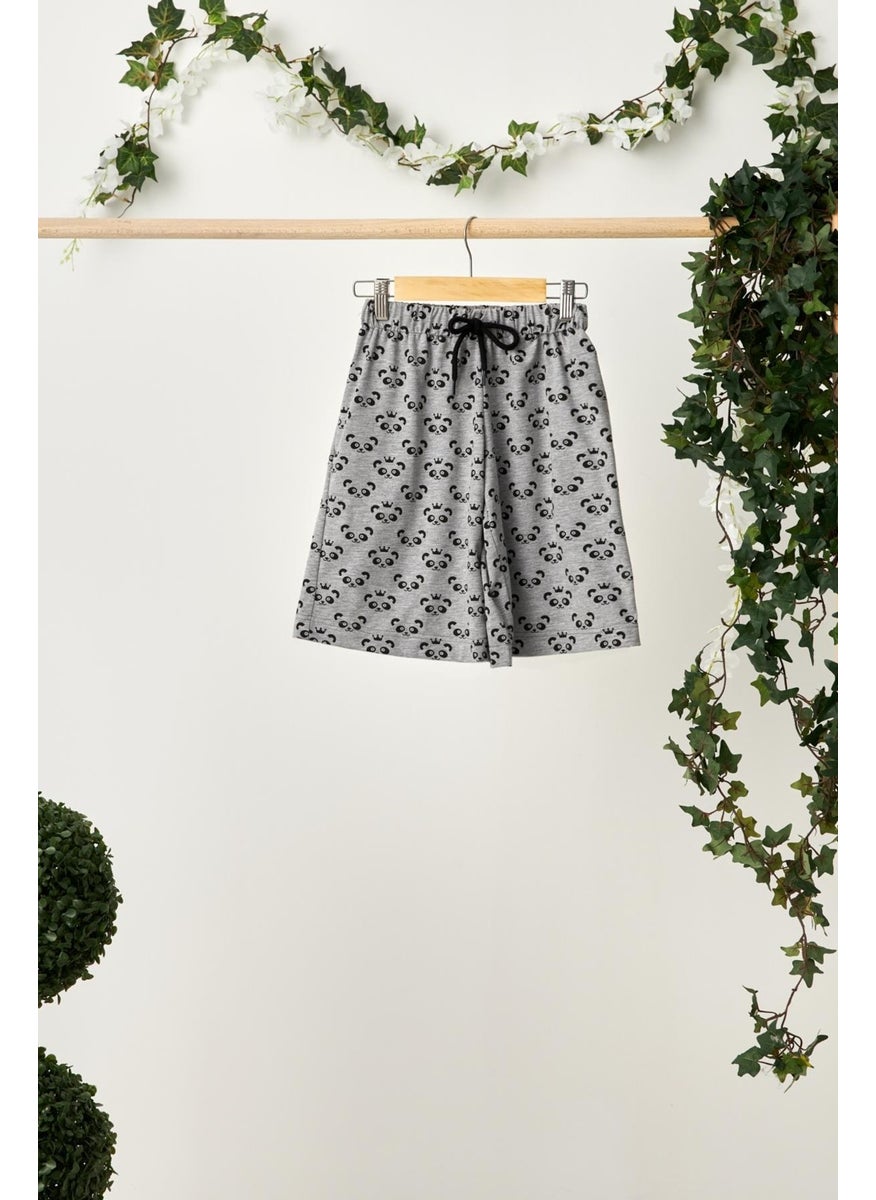 Babygiz Gray Boy's Elastic Waist Pocket Soft Comfortable Lightweight 100% Cotton Patterned Combed Cotton Shorts  - Image 1
