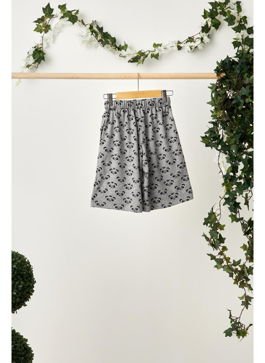 Babygiz Gray Boy's Elastic Waist Pocket Soft Comfortable Lightweight 100% Cotton Patterned Combed Cotton Shorts  - Image 2