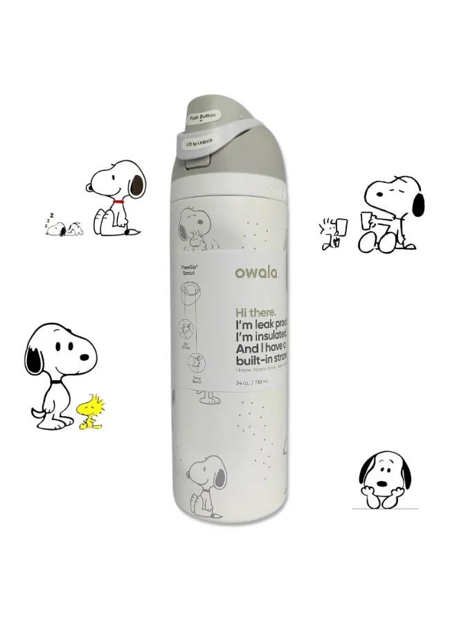Snoopy FreeSip Insulated Stainless Steel Water Bottle with Straw for Sports, Travel, and School BPA-Free Sports Water Bottle - Image 1