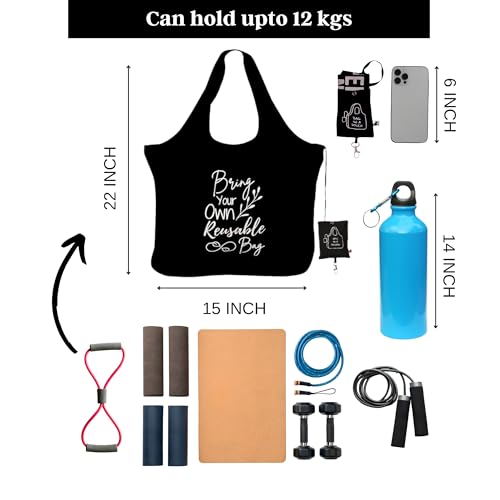 IVILLAGE Women Foldable Reusable Bags for Shopping and Daily Essentials | Stylish Designer Tote and Shopper Bag | Compact, Lightweight, and Eco-Friendly with 12Kg Capacity - Black/Green - Image 5
