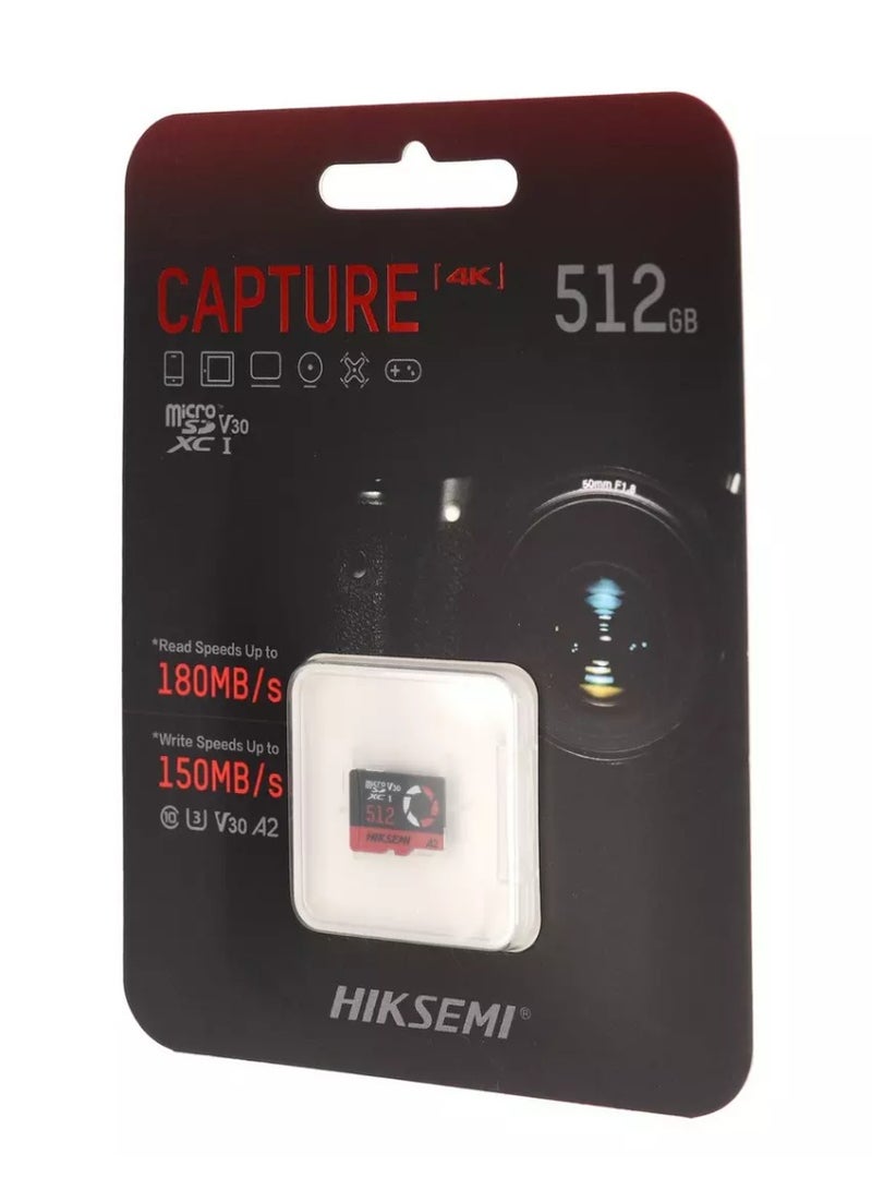 HIKSEMI 512GB Capture TF Card microSDXC Up to 180MBs read speed 150MBs write speed V30 Red - Image 2