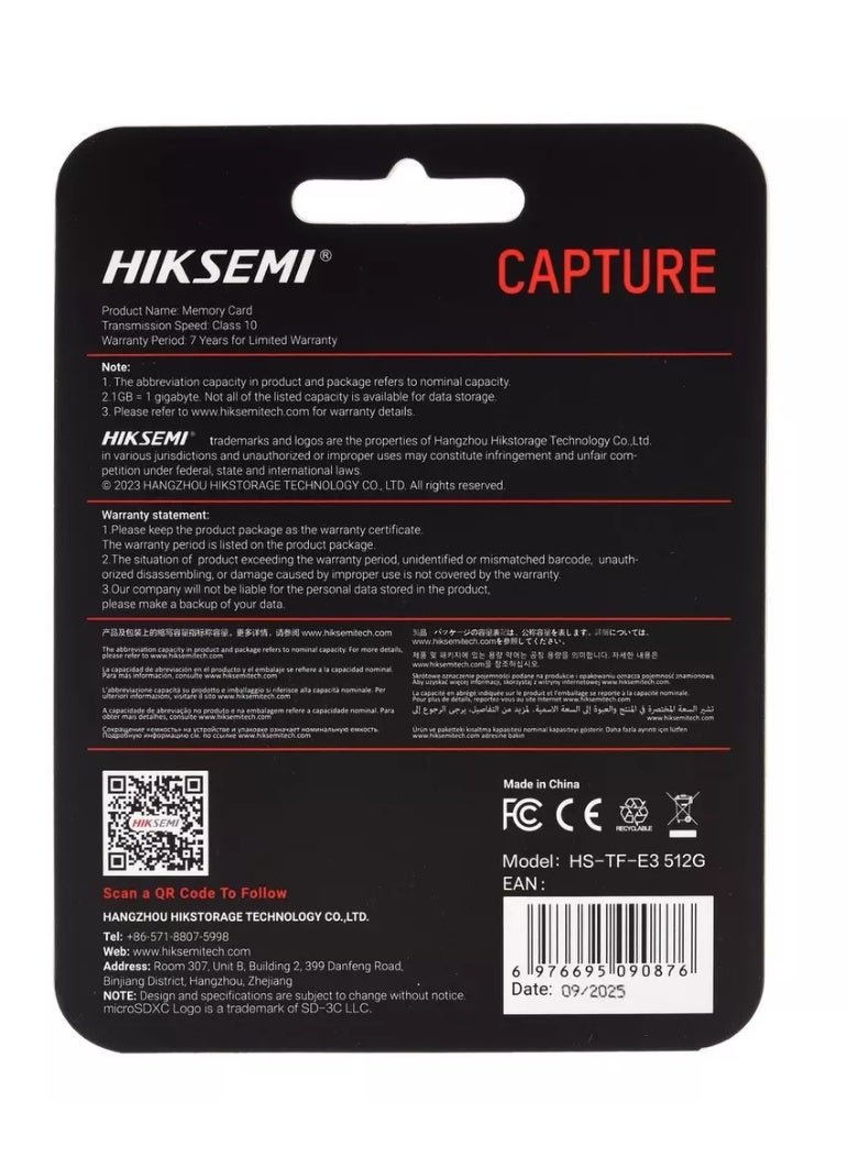 HIKSEMI 512GB Capture TF Card microSDXC Up to 180MBs read speed 150MBs write speed V30 Red - Image 3