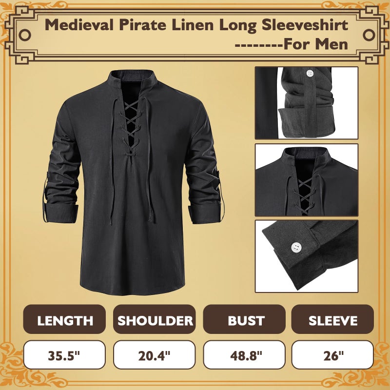 Fasouna 7 Pcs Men's Renaissance Costume Set Medieval Pirate Shirt Viking Shawl Belt Shoulder Armor Sword Bag for Halloween Cosplay - Image 4