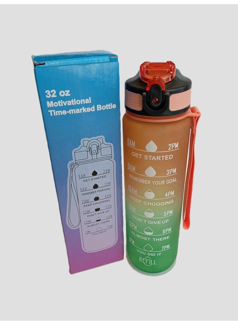 CAZADORA 1L Motivational Sport Water Bottle with Time Marker, Straw, and Leak-Proof Lid – BPA-Free Tritan Plastic – Ideal for Gym, Fitness, School, Office, and Outdoor Activities – Easy Carry Handle, Reusable & Durable Design – Inspiring Water Intake Reminder – Non-Toxic & Safe for Kids and Adults – Large Capacity Hydration Bottle for Daily Use – Stylish Dual-Tone Orange & Green Color for Trendy Lifestyle – Perfect for Running, Cycling, Hiking, and Sports – Odor-Free, Lightweight, and Easy to Clean – Encourages Healthy Hydration Habits – Suitable for Men, Women, and Children - Image 3