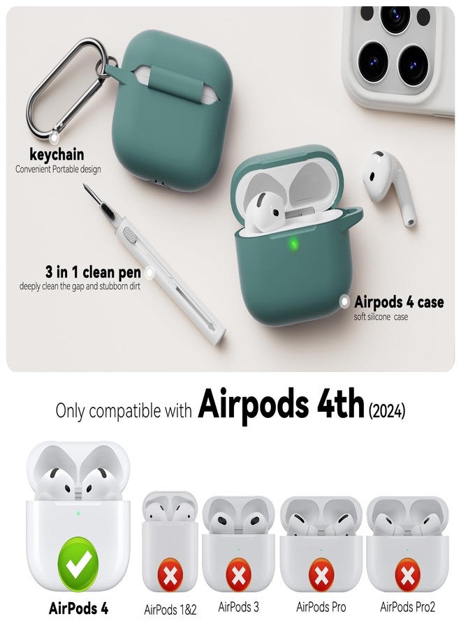 MCTOPZO for AirPods 4 Case 2024 Come with Cleaner Kit,Soft Silicone Protective Case for Apple AirPods 4th Generation Case with Keychain,Compatible with AirPod 4 Case Cover for Women Men-Pine Green - Image 2