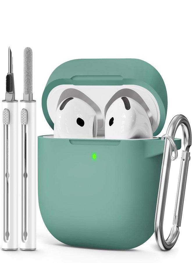 MCTOPZO for AirPods 4 Case 2024 Come with Cleaner Kit,Soft Silicone Protective Case for Apple AirPods 4th Generation Case with Keychain,Compatible with AirPod 4 Case Cover for Women Men-Pine Green - Image 1