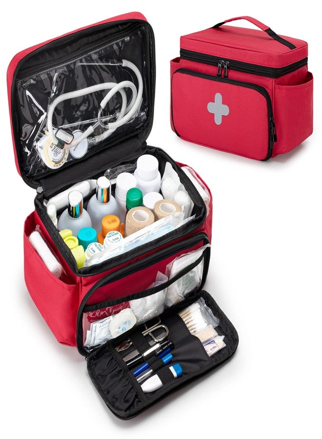 CURMIO Small Medicine Storage Bag Empty, Family First Aid Box, Pill Bottle Organizer for Emergency Medical Supplies, Red (Bag Only, Patent Pending) - Image 1