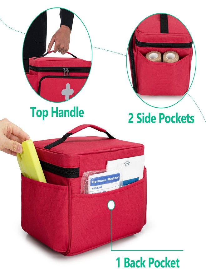 CURMIO Small Medicine Storage Bag Empty, Family First Aid Box, Pill Bottle Organizer for Emergency Medical Supplies, Red (Bag Only, Patent Pending) - Image 4