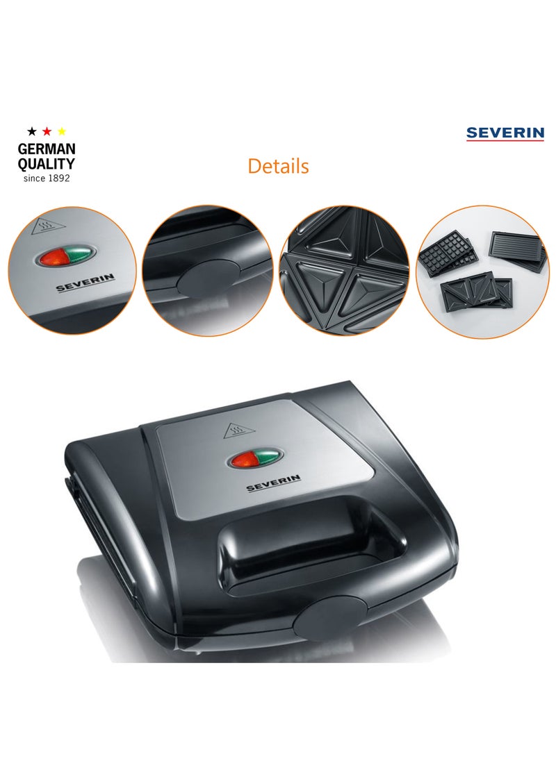 Severin - German Brand Severin 3 in 1 Multi Sandwich Waffle Toaster with 1000W of Power SA 2968 Black-Chrome - Image 1