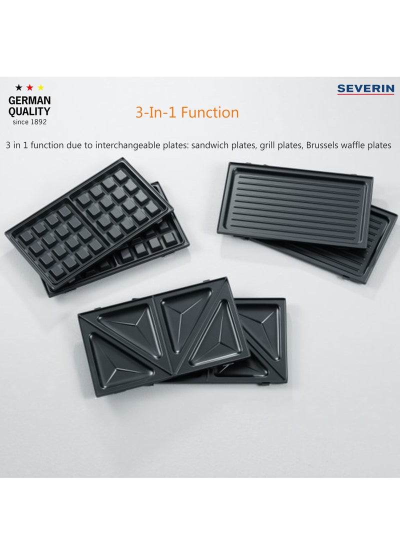 Severin - German Brand Severin 3 in 1 Multi Sandwich Waffle Toaster with 1000W of Power SA 2968 Black-Chrome - Image 1