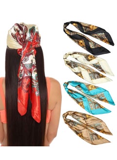 35 Inches Women Head Scarf Hair Bandanas 4PCS Square Satin Head Scarves for Women Silk Like Hair Kerchief Banadanas