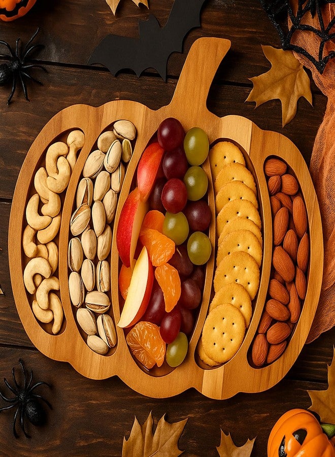 Renawe Acacia Wood Pumpkin Decor Halloween Charcuterie Boards for Kitchen Halloween Decoration Rustic Fall Serving Tray Food Dish Wooden Pumpkins Platter Thanksgiving Decorative Cheese Turkey Board - Image 2