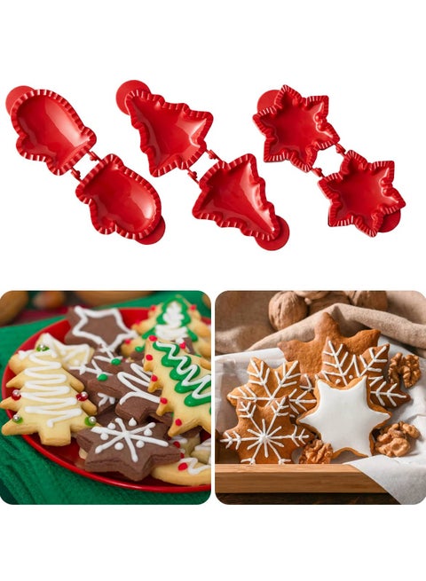 3 Pieces Mini Pie Maker for Baking, Hand Pie Molds for Party Baking Supplies, Snowflake, Mitt and Tree Shapes Dough Presser Pocket Pie Mold Set, Classic Mini Pie Maker