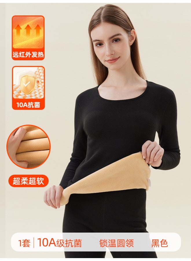 Men's Thermal Underwear Women's Fleece Lined Thickened Autumn Clothes Set Round Neck High Waist Extra Thick Mid-neck Base Layer Cold Protection