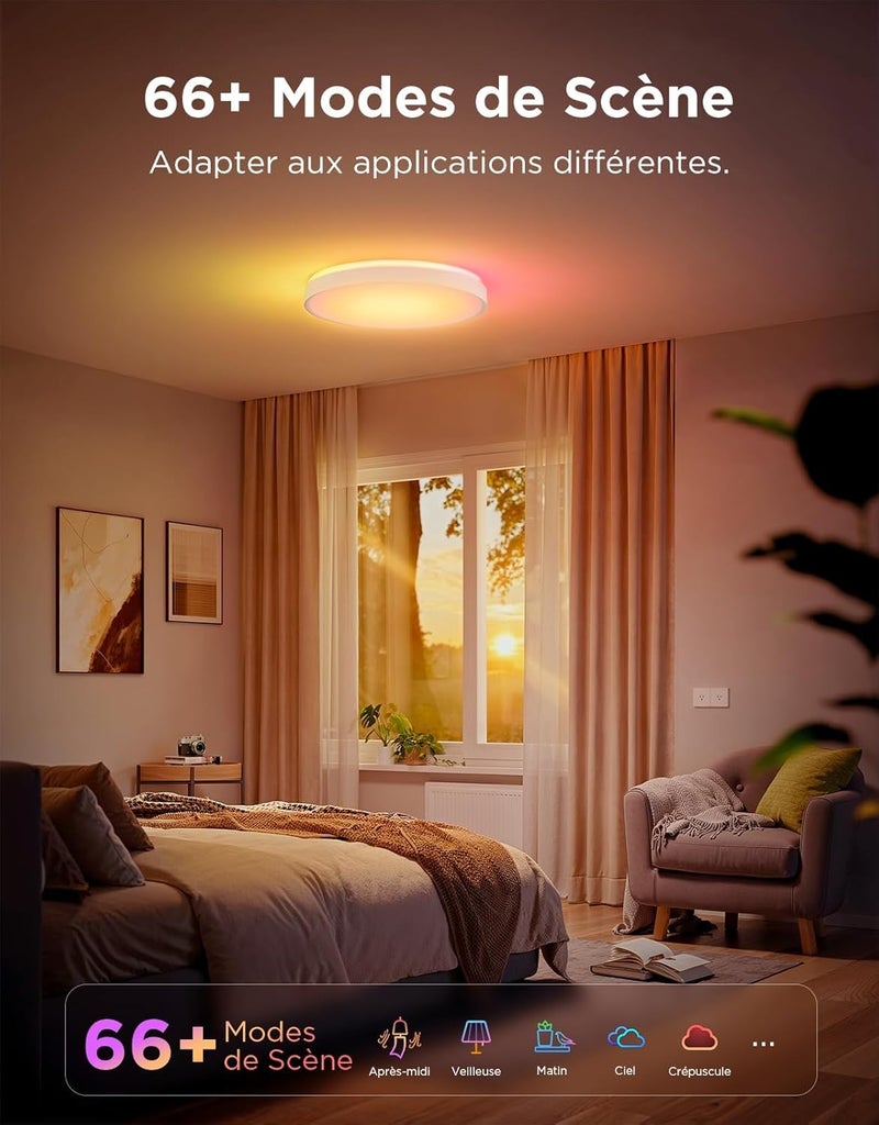 جوفي مصباح سقف Govee RGBIC LED، 38 سم مصباح سقف ذكي، 4300 لومن مصباح سقف LED قابل للتعتيم، 48.5 واط، يعمل مع Matter و Alexa و Google Assistant، إضاءة داخلية لغرفة المعيشة وغرفة النوم والمطبخ - Image 4