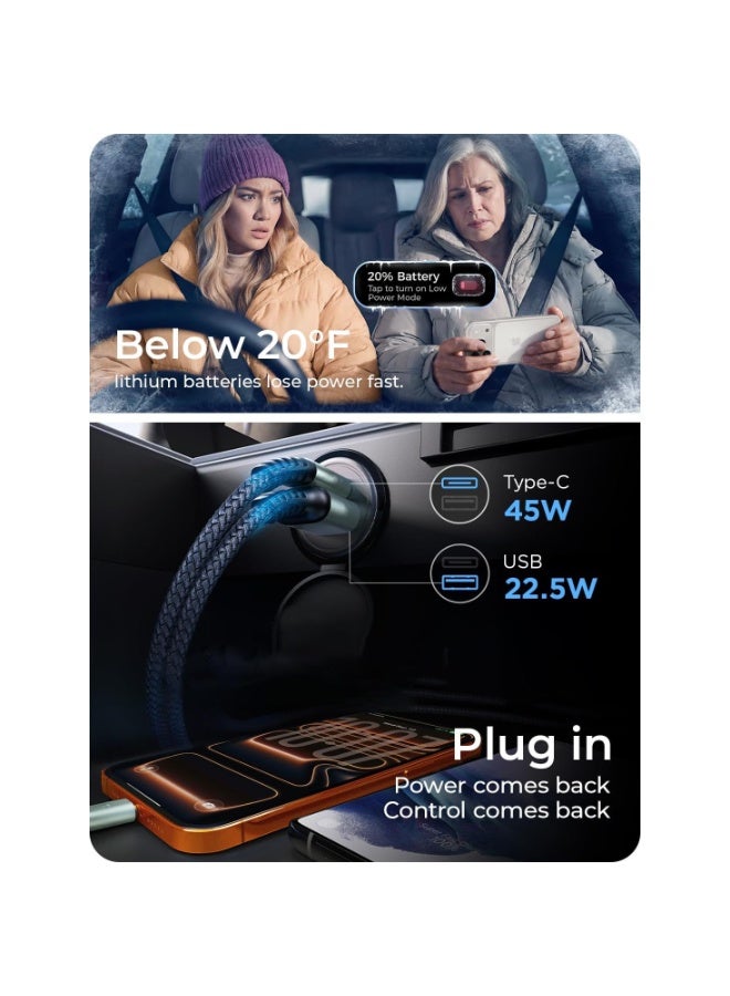 اينوب شاحن سيارة H78 بقوة 67.5 واط بمنفذ USB-C، يدعم الشحن السريع PD بقوة 45 واط، صغير الحجم، معدني، بمنفذين، محول ولاعة سجائر، متوافق مع أجهزة iPhone 17/16/15 Pro Max و Samsung Galaxy S26/S25 - Image 3