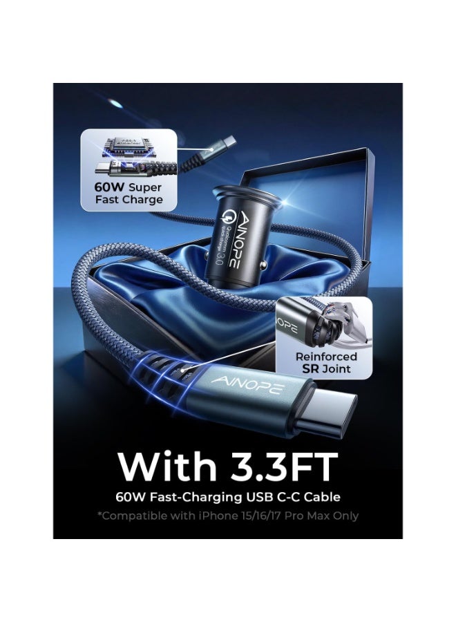 اينوب شاحن سيارة H78 بقوة 67.5 واط بمنفذ USB-C، يدعم الشحن السريع PD بقوة 45 واط، صغير الحجم، معدني، بمنفذين، محول ولاعة سجائر، متوافق مع أجهزة iPhone 17/16/15 Pro Max و Samsung Galaxy S26/S25 - Image 5