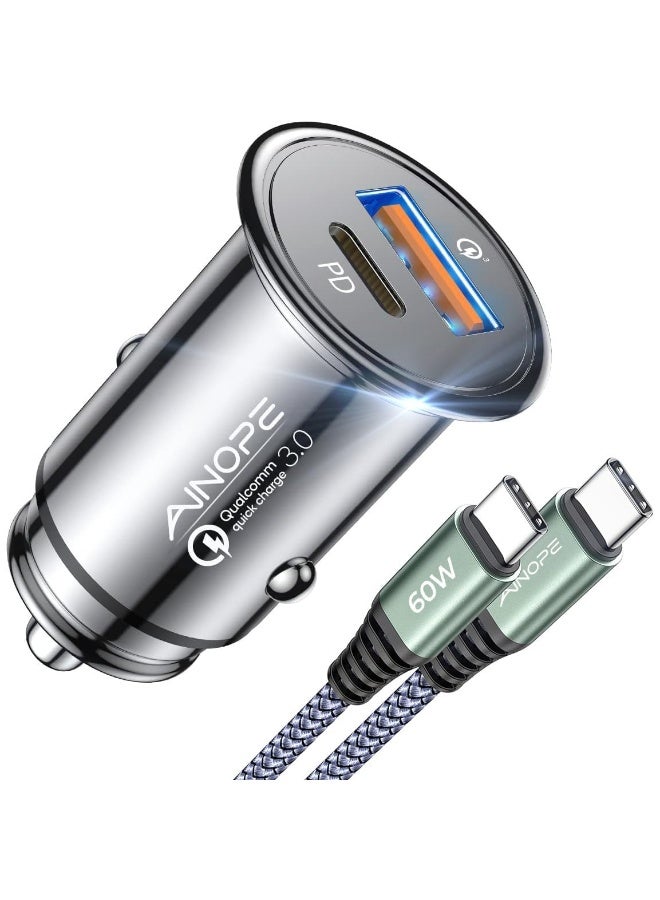 اينوب شاحن سيارة H78 بقوة 67.5 واط بمنفذ USB-C، يدعم الشحن السريع PD بقوة 45 واط، صغير الحجم، معدني، بمنفذين، محول ولاعة سجائر، متوافق مع أجهزة iPhone 17/16/15 Pro Max و Samsung Galaxy S26/S25 - Image 1