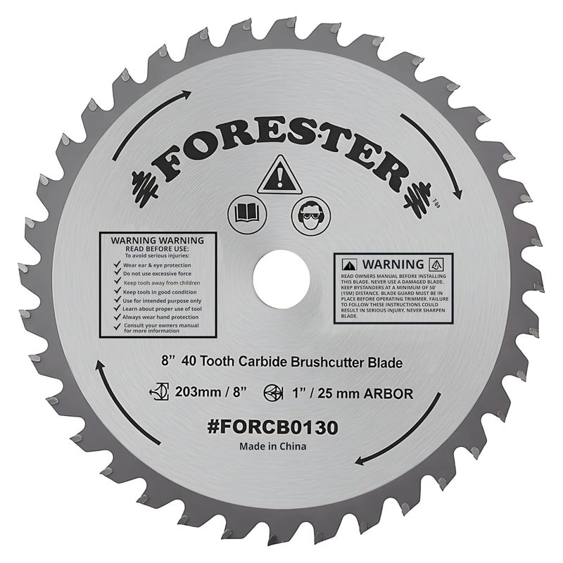 FORESTER Carbide Tip Brush Cutter Blade - 8in x 40 Teeth | Fits Most Straight Shaft Trimmers | Conversion Kit Sold Separately - Image 1