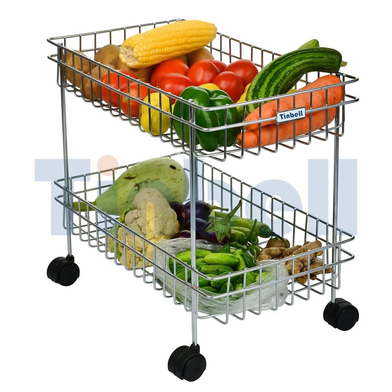 Tinbell MultiPurpose Kitchen Trolley Stand Racks and Shelves for Use to Keep Small Items Vegetable Fruit Grocery Storage Organiser with Wheels 2 Shelf - Image 1