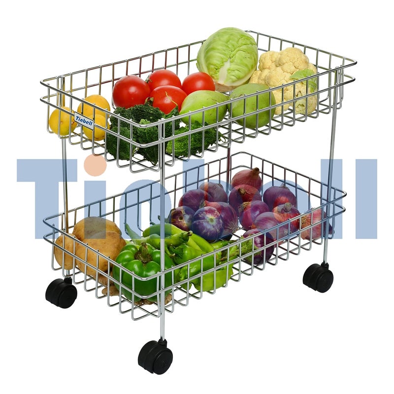 Tinbell MultiPurpose Kitchen Trolley Stand Racks and Shelves for Use to Keep Small Items Vegetable Fruit Grocery Storage Organiser with Wheels 2 Shelf - Image 3