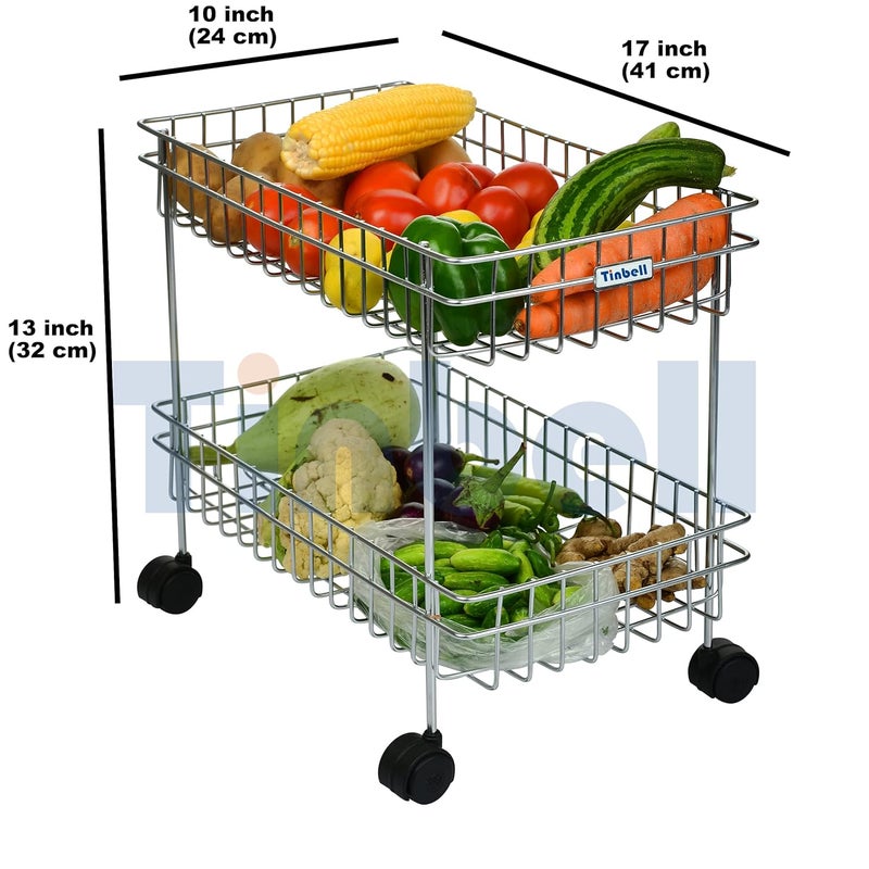 Tinbell MultiPurpose Kitchen Trolley Stand Racks and Shelves for Use to Keep Small Items Vegetable Fruit Grocery Storage Organiser with Wheels 2 Shelf - Image 5