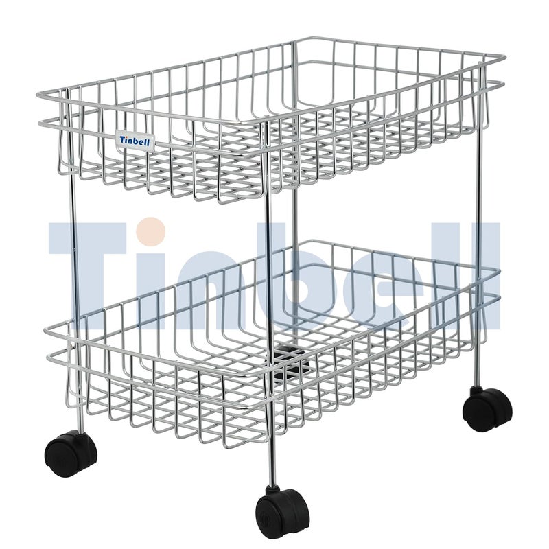 Tinbell MultiPurpose Kitchen Trolley Stand Racks and Shelves for Use to Keep Small Items Vegetable Fruit Grocery Storage Organiser with Wheels 2 Shelf - Image 4