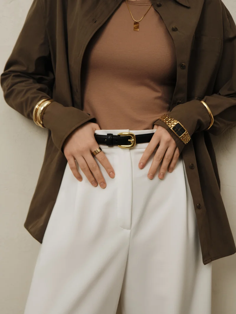 Lichi  Slim eco leather belt with golden buckle for Women | Best Price UAE