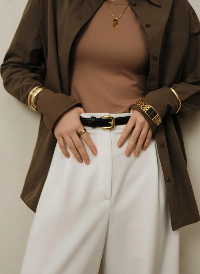 Lichi  Slim eco leather belt with golden buckle for Women | Best Price UAE