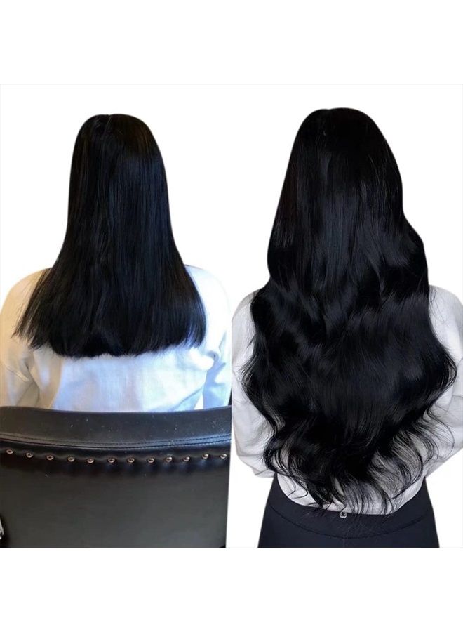 LaaVoo Clip in Hair Extensions Human Hair Jet Black 16 inch Natural Clip in Real Human Hair Extensions for Black Women Silky Straigt Thick Ends Full Head Set 7Pcs 120gram - Image 4