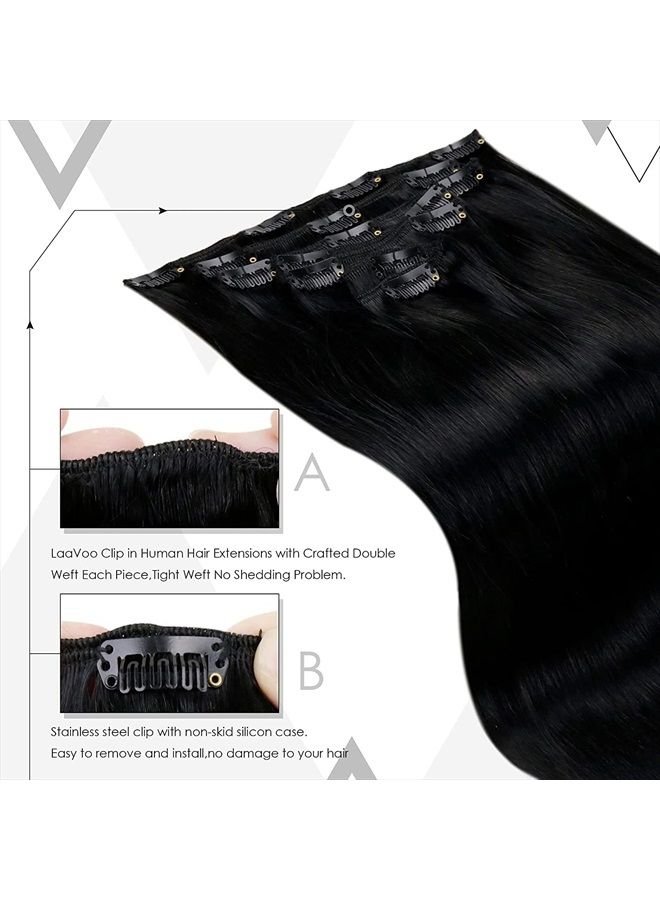 LaaVoo Clip in Hair Extensions Human Hair Jet Black 16 inch Natural Clip in Real Human Hair Extensions for Black Women Silky Straigt Thick Ends Full Head Set 7Pcs 120gram - Image 5
