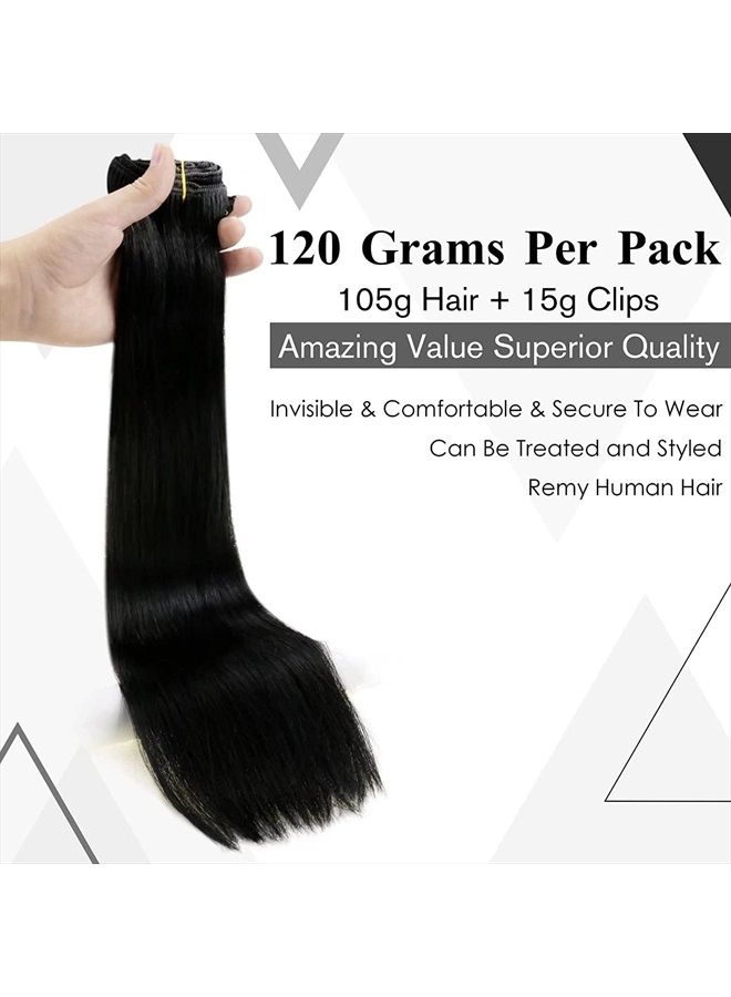 LaaVoo Clip in Hair Extensions Human Hair Jet Black 16 inch Natural Clip in Real Human Hair Extensions for Black Women Silky Straigt Thick Ends Full Head Set 7Pcs 120gram - Image 2