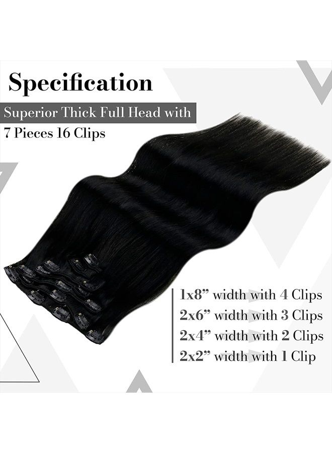LaaVoo Clip in Hair Extensions Human Hair Jet Black 16 inch Natural Clip in Real Human Hair Extensions for Black Women Silky Straigt Thick Ends Full Head Set 7Pcs 120gram - Image 3