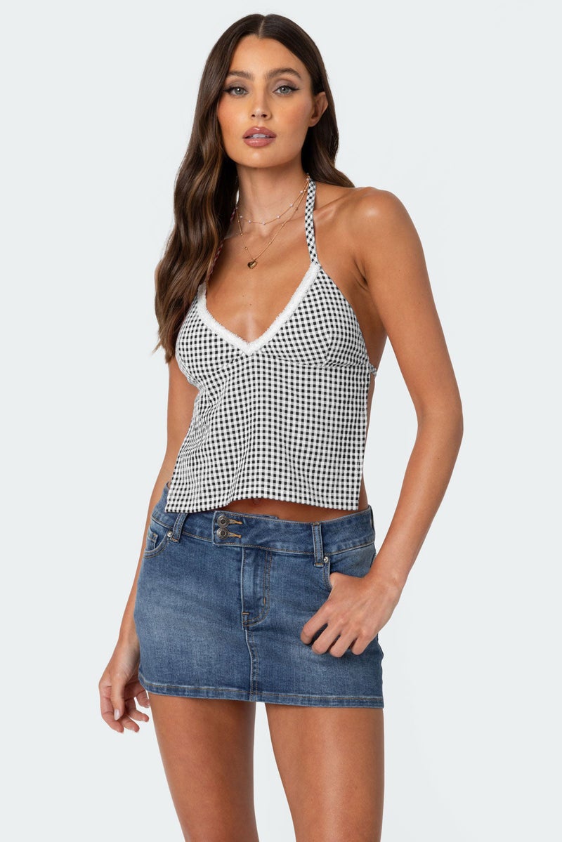 Summer Girl Strap Women'S Lace-Up Backless Plaid Suspenders - Image 1