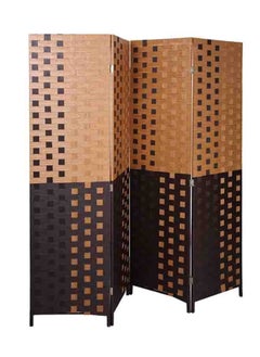 Generic Room Divider Wood Screen 4 Panel Wood Mesh Woven Design Room Screen Divider Folding Portable Partition Screen Wood for Home Office  With 5 Legs (Brown)  - Image 1