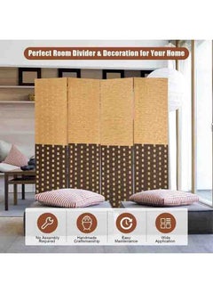 Generic Room Divider Wood Screen 4 Panel Wood Mesh Woven Design Room Screen Divider Folding Portable Partition Screen Wood for Home Office  With 5 Legs (Brown)  - Image 3