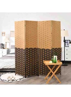 Generic Room Divider Wood Screen 4 Panel Wood Mesh Woven Design Room Screen Divider Folding Portable Partition Screen Wood for Home Office  With 5 Legs (Brown)  - Image 2