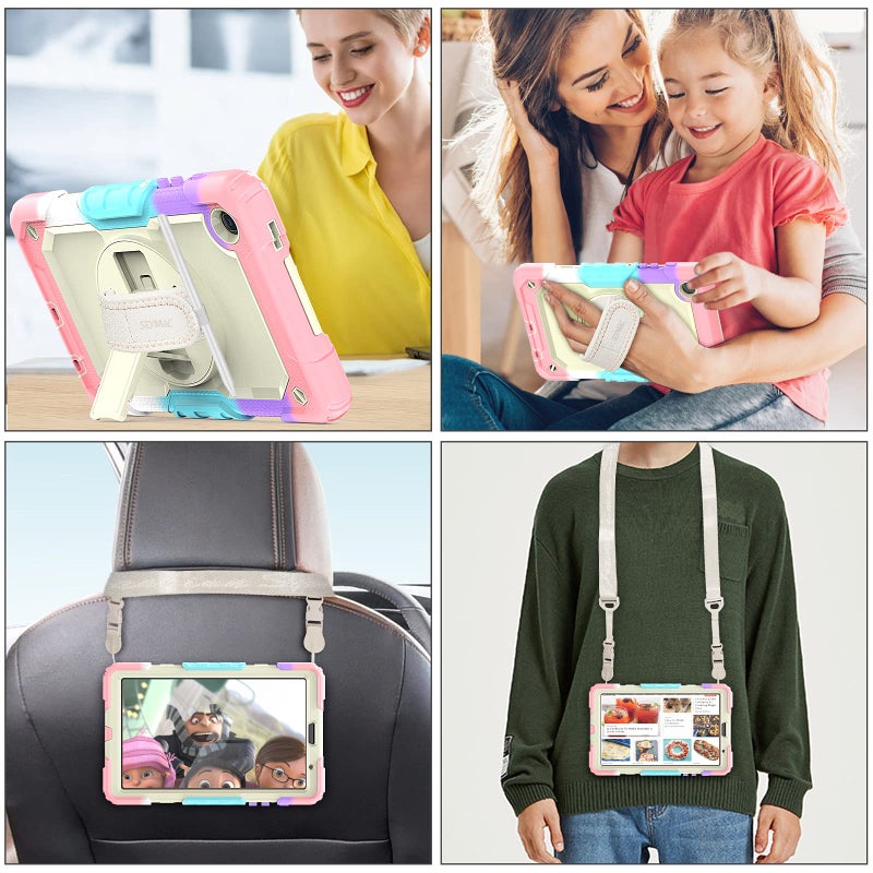 SEYMAC stock حافظة SEYMAC لجهاز iPad الجيل 9/8/7 بحجم 10.2 بوصة، مضادة للصدمات مع واقي شاشة، حامل قلم [حزام يد دوار 360°] وحامل، لجهاز iPad بحجم 10.2 بوصة 2021-2019 (أصفر مائل إلى الوردي) - Image 4