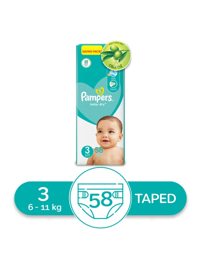 Pampers Baby Dry Diapers Size 3, Midi, 6-10 Kg (58 Diapers) - Image 2