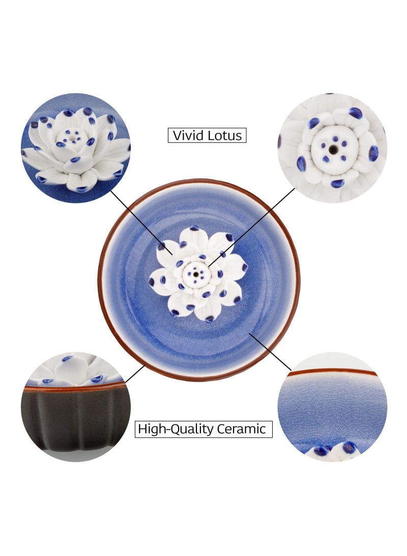 Captaintech Incense Holders for Sticks, Ceramic Handicraft Lotus Stick Incense Burner Holder,  4.53 inch Lotus Ash Catcher Bowl Incense Burner Home Decor for Yoga Meditation Spa Relaxation - Image 2