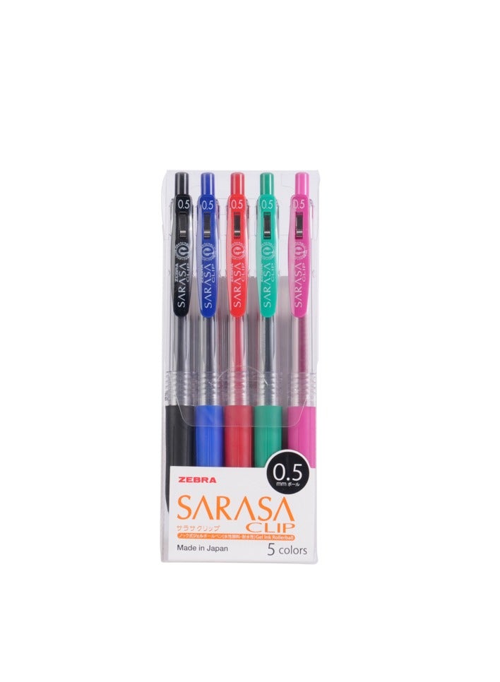 ZEBRA 5-Piece Sarasa Clip Gel-Ink Rollerball Pen Multicolor 0.5mm 141335 - Image 2