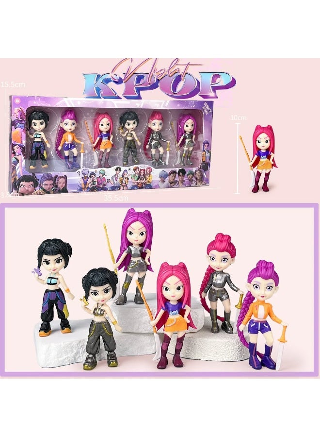KPOP Demon Hunters 6-piece collectible figure set |  KPOP Figure Toy Set – Pack of 6 | 6" Inch each figure | Action Figures with Detailed Outfits | Character Weapons and Display Box for Boys and Girls, Collector Dolls, Rumi, Mira and Zoey - Image 1