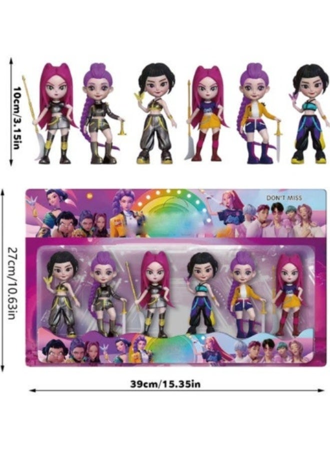 KPOP Demon Hunters 6-piece collectible figure set |  KPOP Figure Toy Set – Pack of 6 | 6" Inch each figure | Action Figures with Detailed Outfits | Character Weapons and Display Box for Boys and Girls, Collector Dolls, Rumi, Mira and Zoey - Image 4