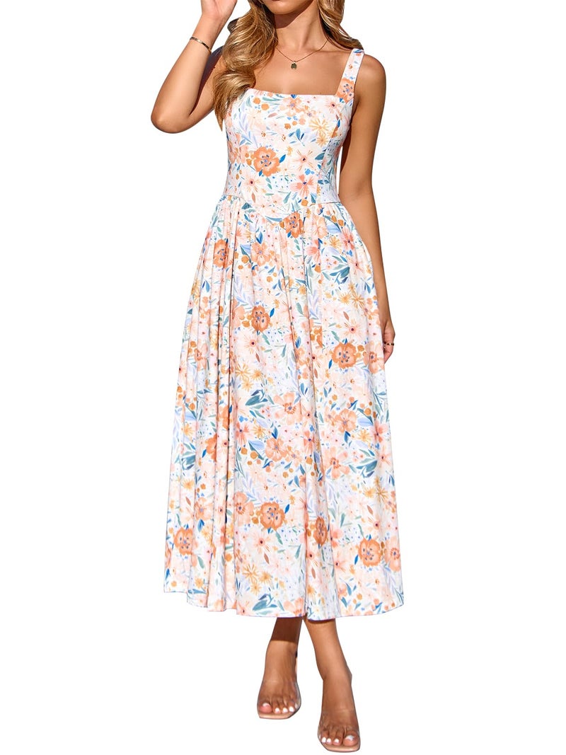 YATHON Beach Summer Dresses for Women 2026 Yellow Floral Tropical Maxi Sundress Flowy with Pockets Vacation Cruise Wear (YT638-Yellow Floral 06,L) - Image 1