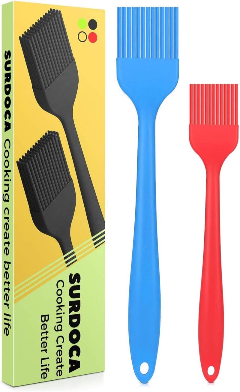 SURDOCA Silicone Pastry Basting Brush - 2Pcs 10 + 8 in Heat Resistant Brush for Baking Cooking Food, BPA Free Kitchen Brush for Sauce Butter Oil, Stainless Steel Core Design for Barbecue BBQ Grilling - Image 1