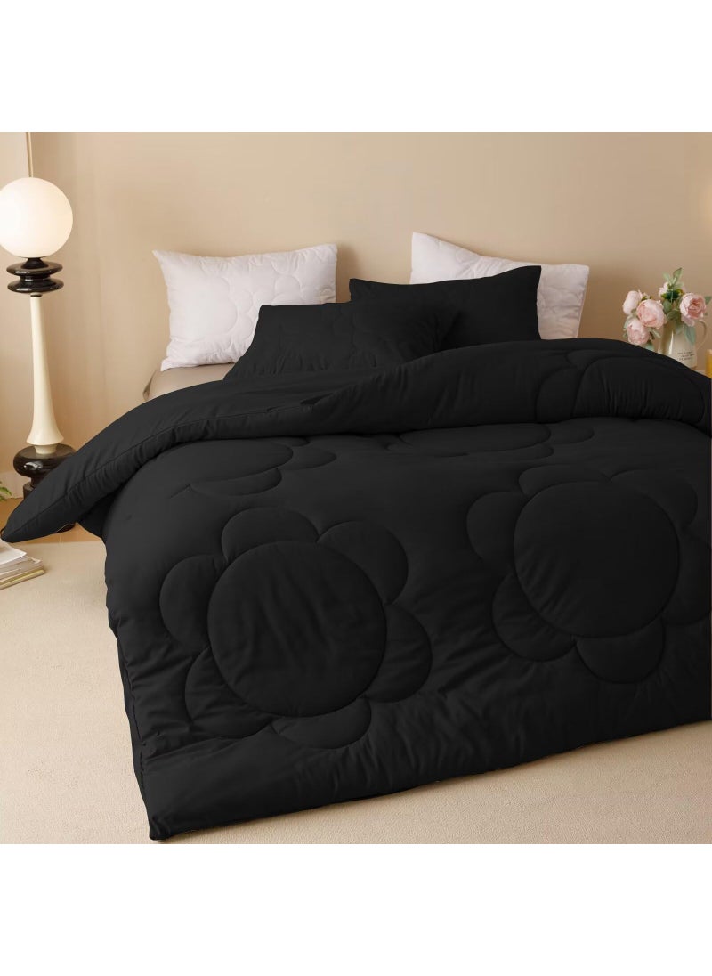 Luxlovery Luxlovery Black Comforter Set Cal King Sunflower Quilted All Black Bedding Comforter Set California Boho Chic Solid Plain Color Soft Breathable Blanket Quilts Women Men Farmhouse Bedding  - Image 3
