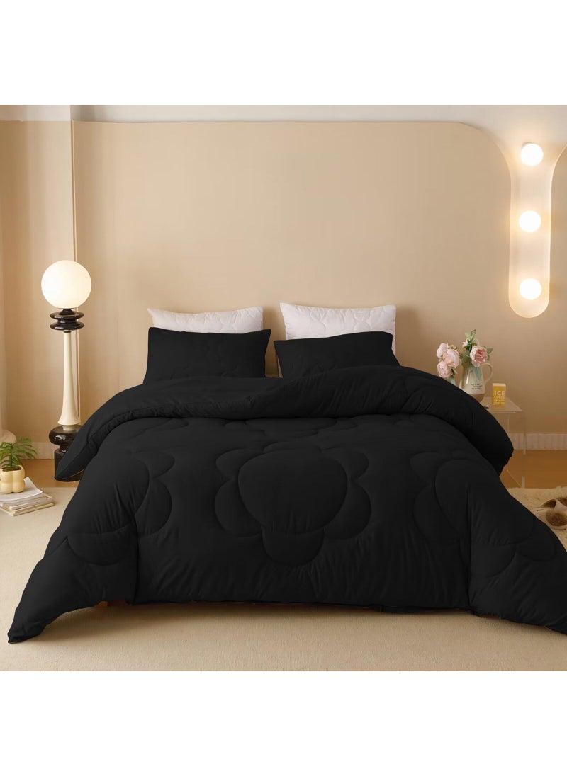Luxlovery Luxlovery Black Comforter Set Cal King Sunflower Quilted All Black Bedding Comforter Set California Boho Chic Solid Plain Color Soft Breathable Blanket Quilts Women Men Farmhouse Bedding  - Image 1
