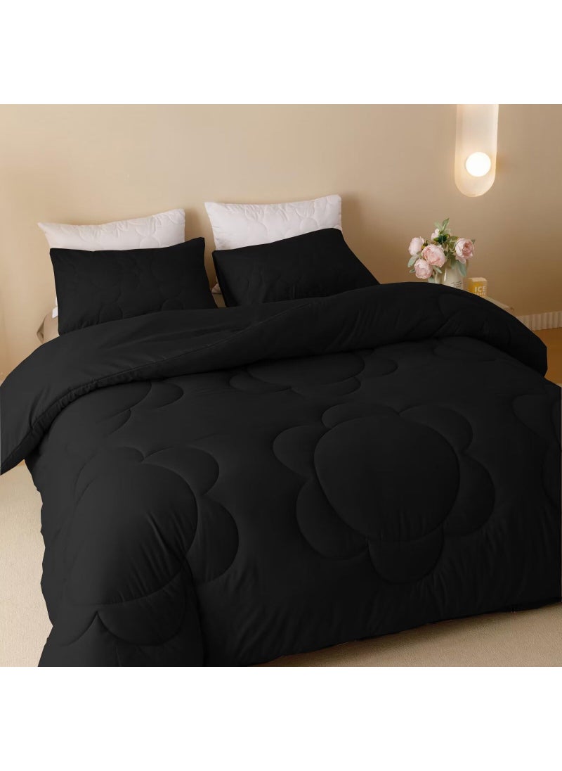 Luxlovery Luxlovery Black Comforter Set Cal King Sunflower Quilted All Black Bedding Comforter Set California Boho Chic Solid Plain Color Soft Breathable Blanket Quilts Women Men Farmhouse Bedding  - Image 2