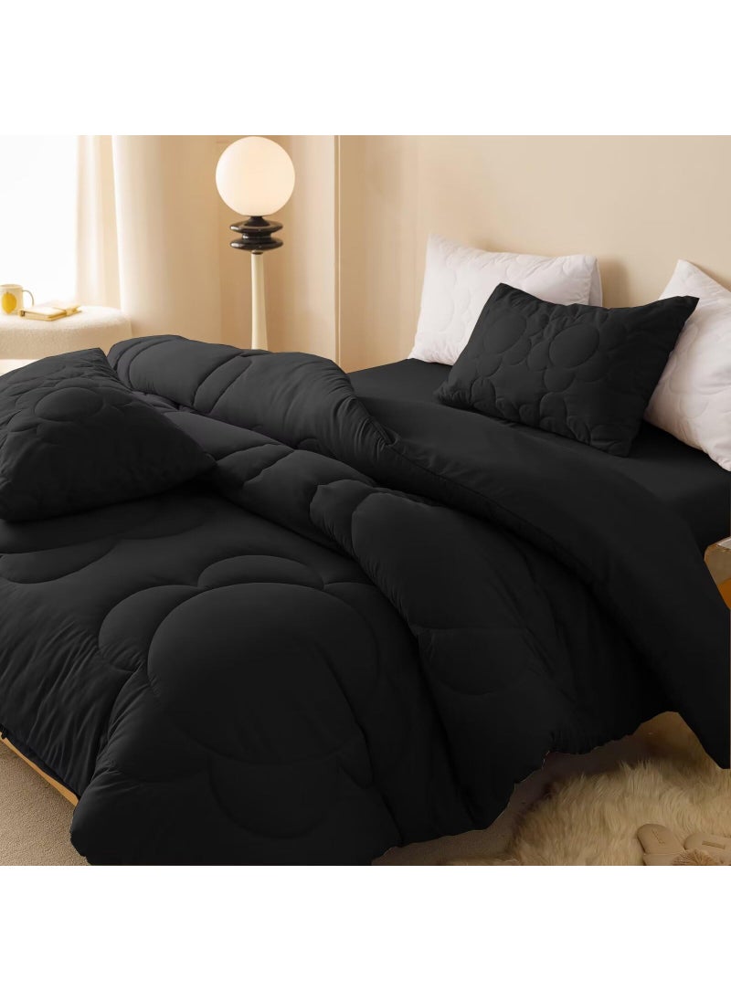 Luxlovery Luxlovery Black Comforter Set Cal King Sunflower Quilted All Black Bedding Comforter Set California Boho Chic Solid Plain Color Soft Breathable Blanket Quilts Women Men Farmhouse Bedding  - Image 5