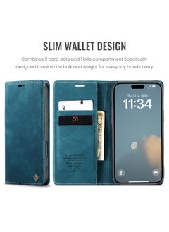 ICARLUS For iPhone 16 Pro Case Card Holder Stand Leather Phone Cover - Blue  - Image 4
